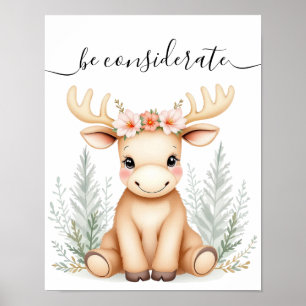 Affiche Aquarelle Whimsical Baby Moose Woodland Nursery