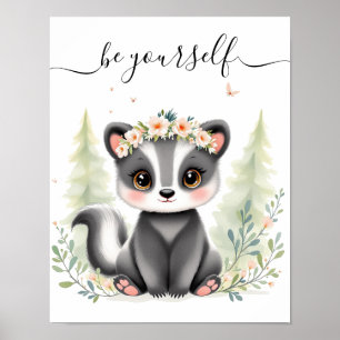 Affiche Aquarelle Whimsical Baby Skunk Woodland Nursery