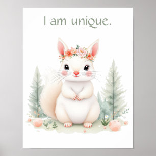 Affiche Aquarelle Whimsical Bébé Écureuil blanc Bois