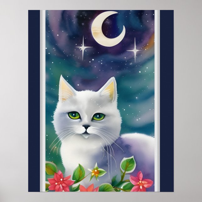 Affiche Aquarelle Whimsical Cosmic Kitty (Devant)