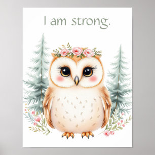 Affiche Aquarelle Whimsical Floral Babal Owl Affirmation
