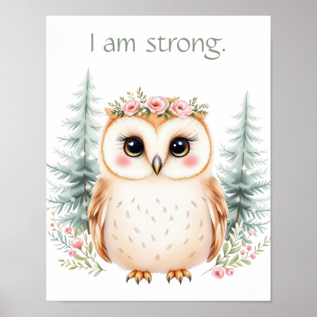 Affiche Aquarelle Whimsical Floral Babal Owl Affirmation (Devant)