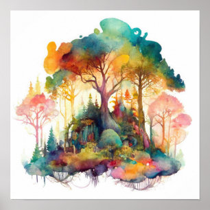 Affiche Aquarelle Whimsical Magical Forest