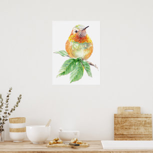 Affiche Aquarelle Whimsical Roux Hummingbird attitude