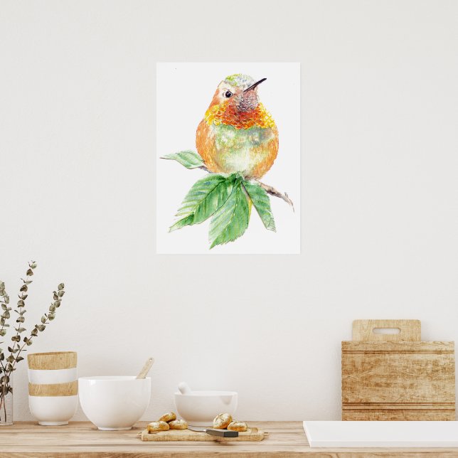 Affiche Aquarelle Whimsical Roux Hummingbird attitude (Cuisine)