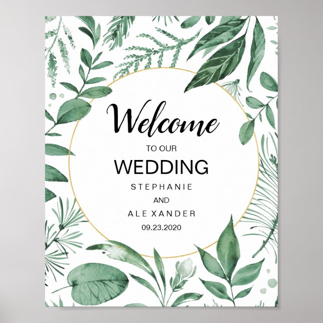 Affiche Aquarelle Wild Feuilles Hunter Mariage vert (Devant)