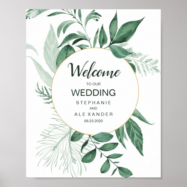 Affiche Aquarelle Wild Feuilles Hunter Mariage vert (Devant)
