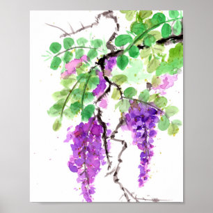 Affiche Aquarelle Wisteria Violet