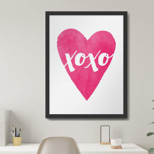 Affiche Aquarelle XOXO Valentine Art Imprimer - rose