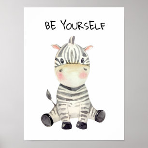 Affiche Aquarelle Zèbre Bébé Sois Toi-même
