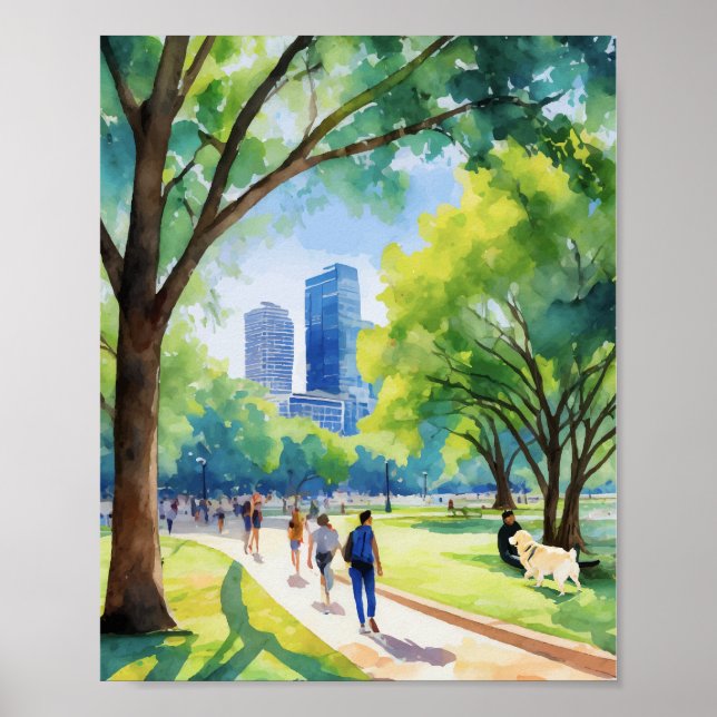 Affiche Aquarelle Zilker Park Austin Texas (Devant)