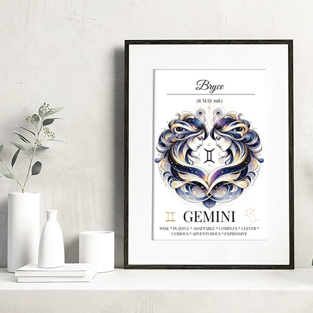 Affiche Aquarelle Zodiac Personnalisée Gemini (Créateur téléchargé)