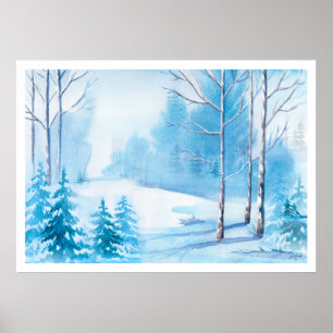 Affiche Aquarelles Scène d'hiver Paysage naturel