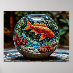 Affiche Aquarium avec un poisson rouge