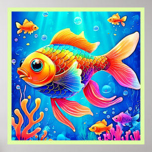 Affiche Aquarium coloré Poisson Art