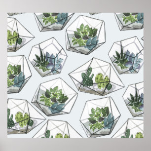 Affiche Aquariums Succulents Aquarelle Motif sans couture