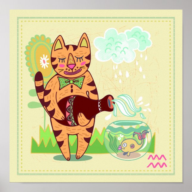 Affiche Aquarius Cat Zodiac Nursery Imprimer (Devant)