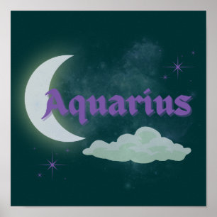 Affiche Aquarius Céleste Lune Nuage Étoiles Astrologie Art