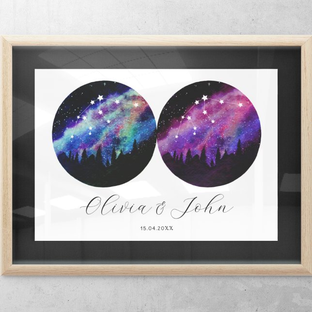 Affiche Aquarius Couples personnalisés Horoscope (Créateur téléchargé)