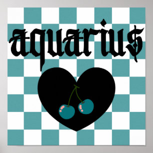 Affiche Aquarius Gothique Esthétique À damiers Cerisier Ar