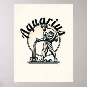 Affiche Aquarius le porteur d'eau Zodiac Vintage