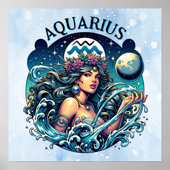 Affiche Aquarius Water Bearer Beautiful Woman Astrology  (Devant)