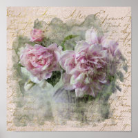 ** AR23 Floral Peony écriture manuscrite Vintage v