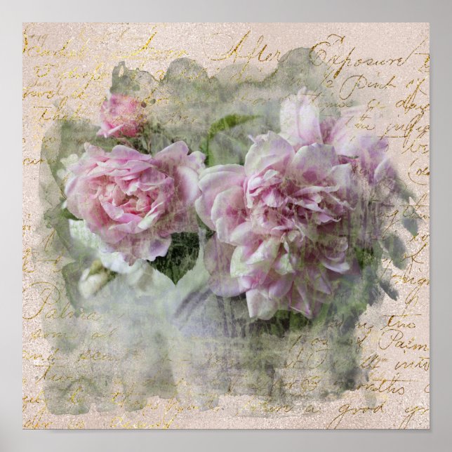 Affiche ** AR23 Floral Peony écriture manuscrite Vintage v (Devant)