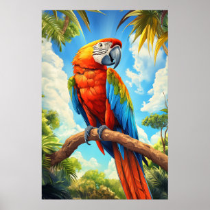 Affiche Ara rouge dans la jungle