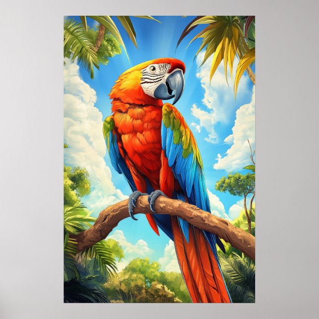 Affiche Ara rouge dans la jungle (Devant)