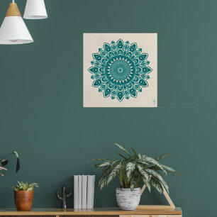 Affiche Arabesque Mandala Art - Turquoise & Turquoise géom