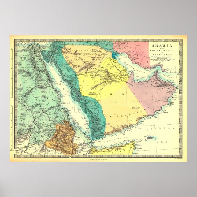 Affiche Arabie avec l'Egypte, Nubie et Abyssinie carte Pos (Devant)