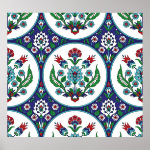Affiche arabique turque, fleurs de tulipe, motif sans cout