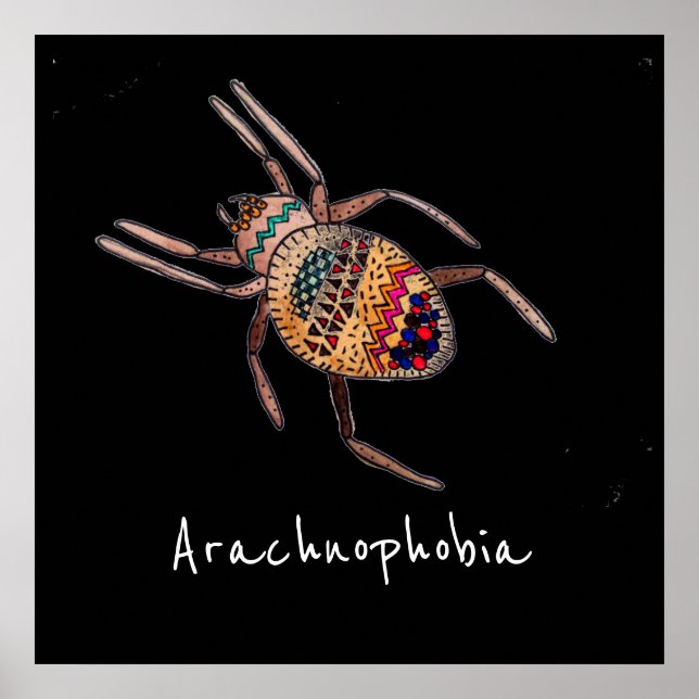 Affiche Arachnophobie slogan Araignée colorée art arachnie (Devant)