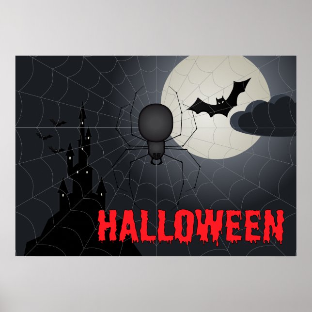 Affiche Araignée d'Halloween en Spiderweb scène de nuit (Devant)