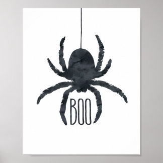 Affiche Araignée Éffrayante Halloween Boo noir et blanc