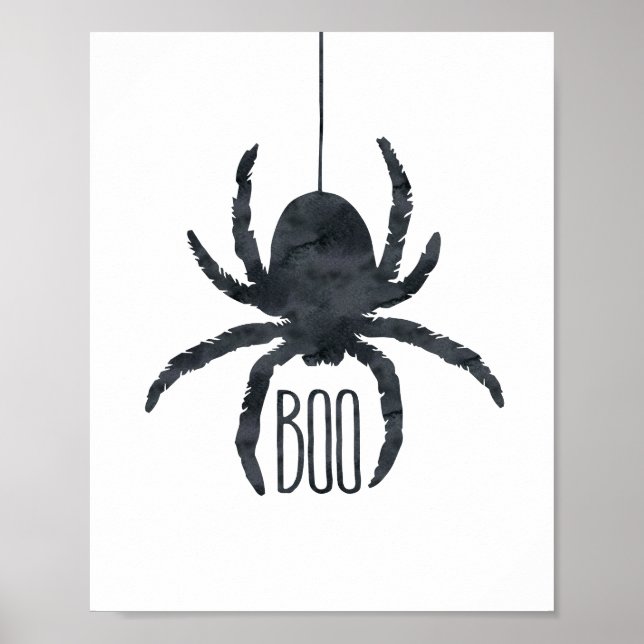 Affiche Araignée Éffrayante Halloween Boo noir et blanc (Devant)
