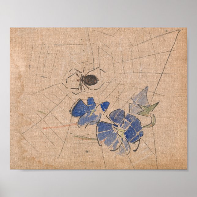 Affiche Araignée et Web avec fleurs bleues | Joseph Crawha (Devant)