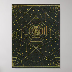 Affiche Araignée Spiderweb et étoiles noir et or