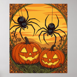 Affiche Araignées Art Nouveau dans un champ de Jack-o'-lan