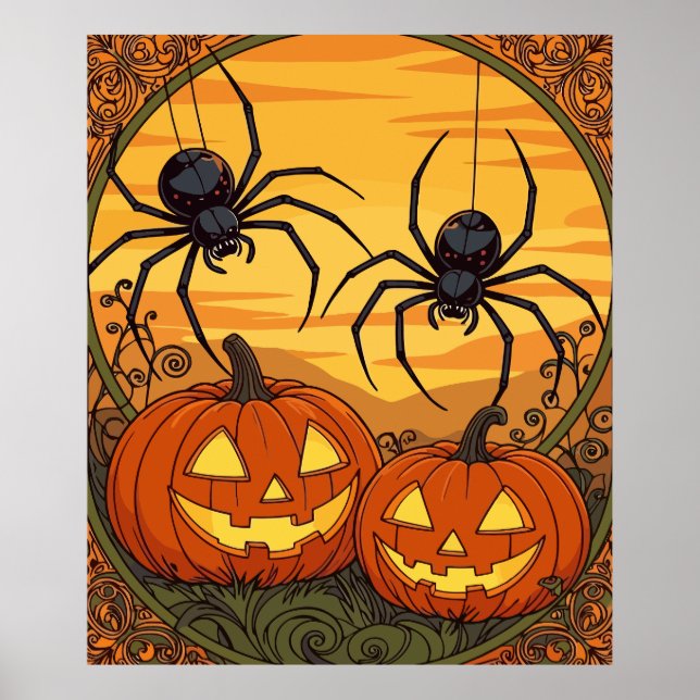 Affiche Araignées Art Nouveau dans un champ de Jack-o'-lan (Devant)