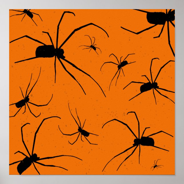Affiche Araignées d'Halloween orange Motif, Araignée noire (Devant)