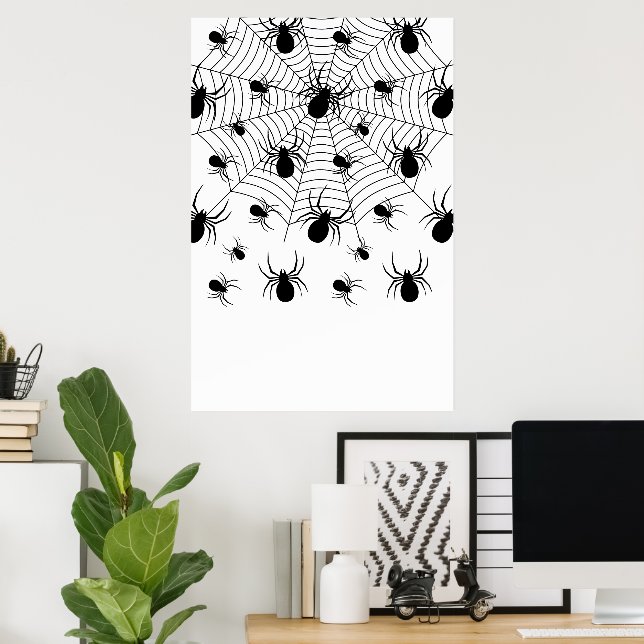 Affiche Araignées noir blanc toile d'araignée motif Hallow (Bureau à domicile)