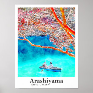 Affiche Arashiyama Kyoto Voyage Aquarelle main tirée