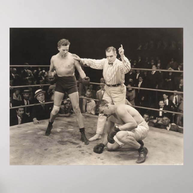 Affiche Arbitre comptant sur boxer en boxe, vintage (Devant)