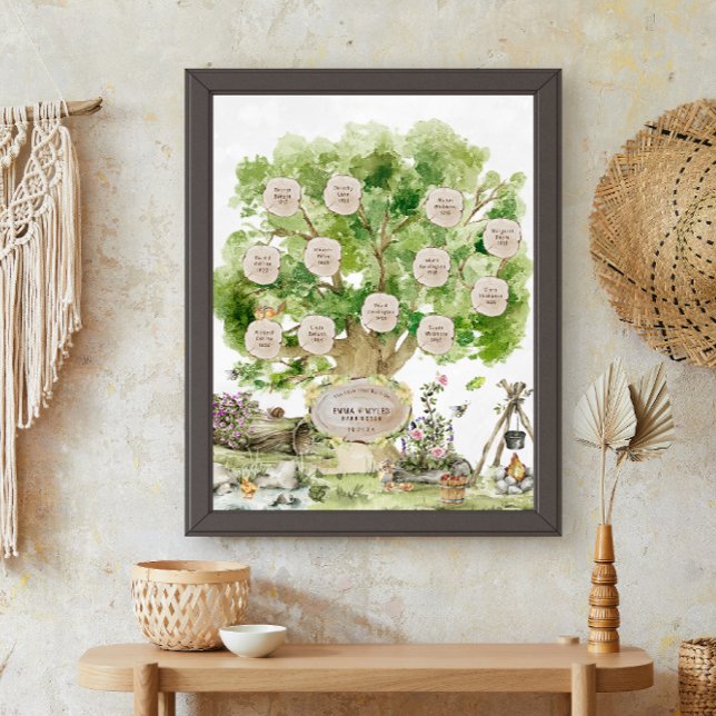 Affiche Arbre à aquarelles familiales générationnelle | Pe (Créateur téléchargé)