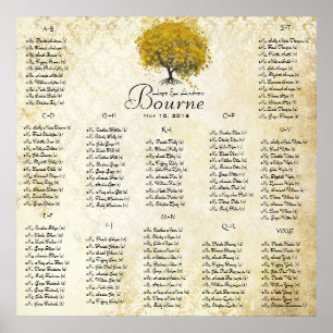 Affiche Arbre à cœur jaune 100 à 150 invités alphabétique
