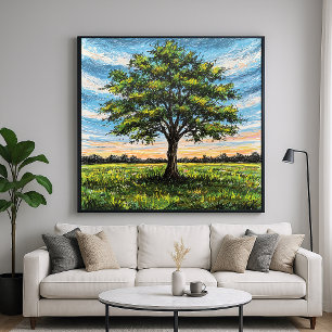 Affiche Arbre à motifs - Paysage de style art linéaire