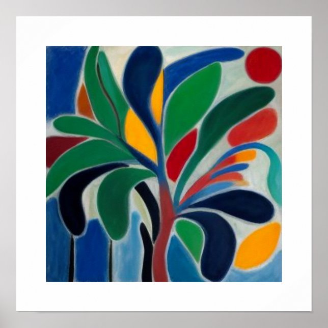 Affiche Arbre à palmes abstrait coloré (Devant)