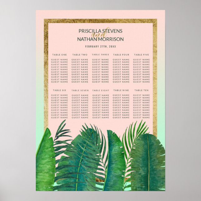 Affiche Arbre à palmier tropical Banana Leaf Gold Seating  (Devant)